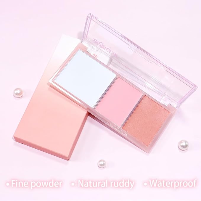 3 IN 1 Brown Nude Face Highlight Bronzer Powder Palette for Face Cheeks Contour Brightening, Buildable Matte Coverage Natural Makeup,Ultra Sculpt Nose Shadow Eyeshadow Primer-Nude-Velvo Beauty
