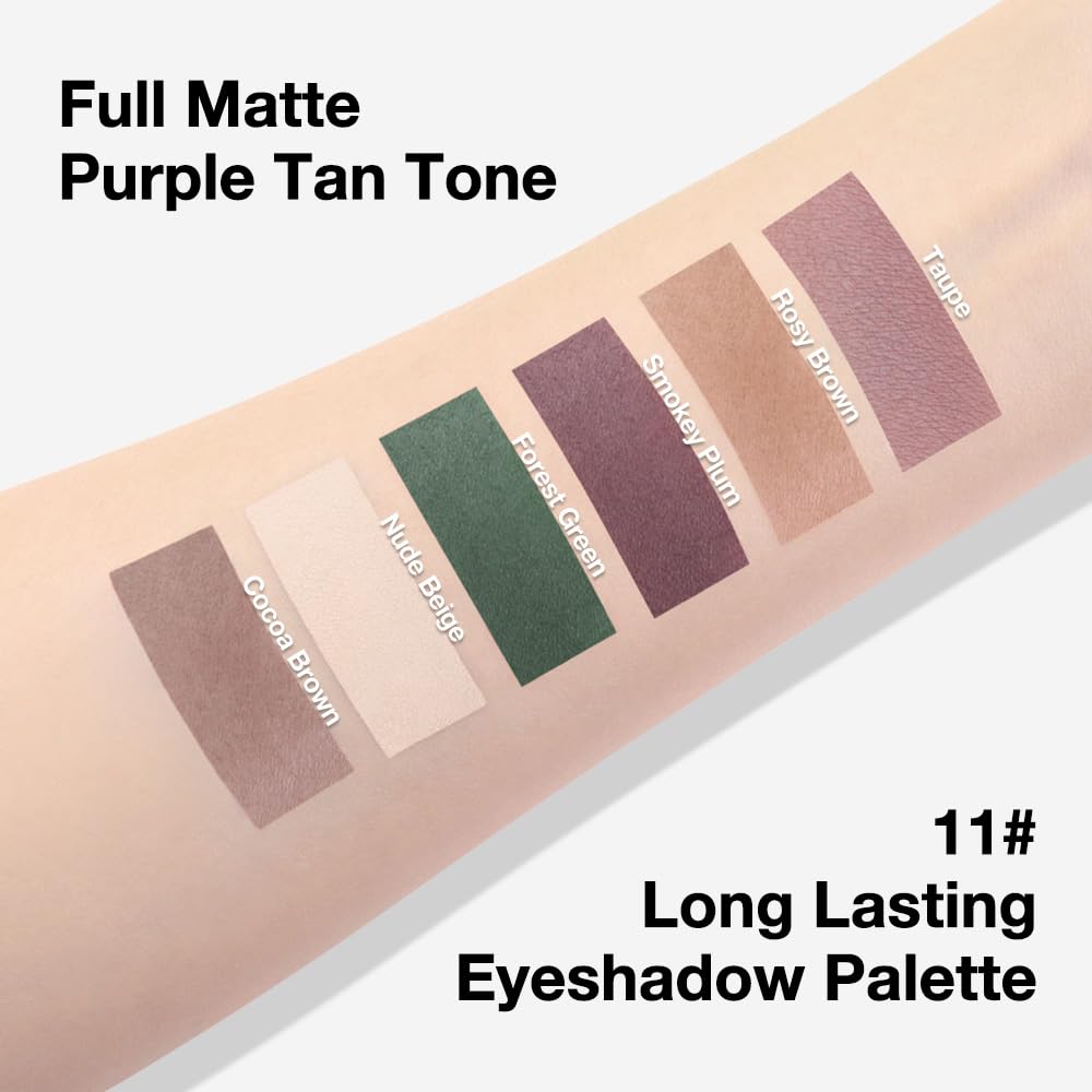 Kaely 6 Colors Mini Neutral Eye Shadow Palette Makeup, Taupe Rosy Brown Smokey Plum Forest Green Nude Beige Cocoa Brown Matte Eyeshadow Palette for Older Women Pigmented Waterproof, Cruelty-free, 11-Velvo Beauty