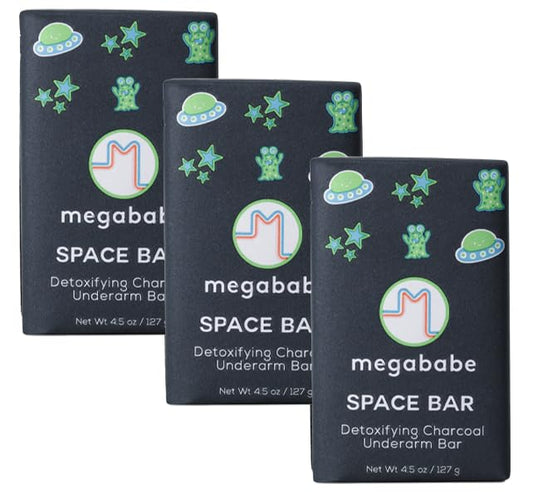 Megababe Underarm Bar Soap - Space Bar | With Detoxifying Charcoal for Odor Control | 4.5 oz - 3 Pack-Velvo Beauty