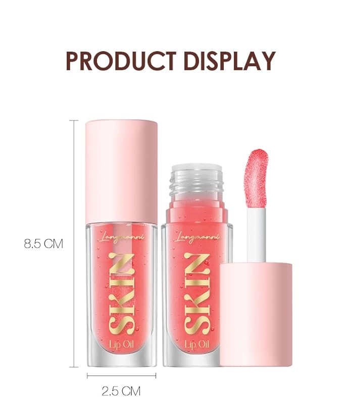 Big Brush Head Lip Glow Oil Plumping Tint, Tinted Lip Balm Transparent Lip Care, Moisturizing Non-sticky Fresh Shiny Texture Lip Oil - Strawberry (Pink)-Velvo Beauty