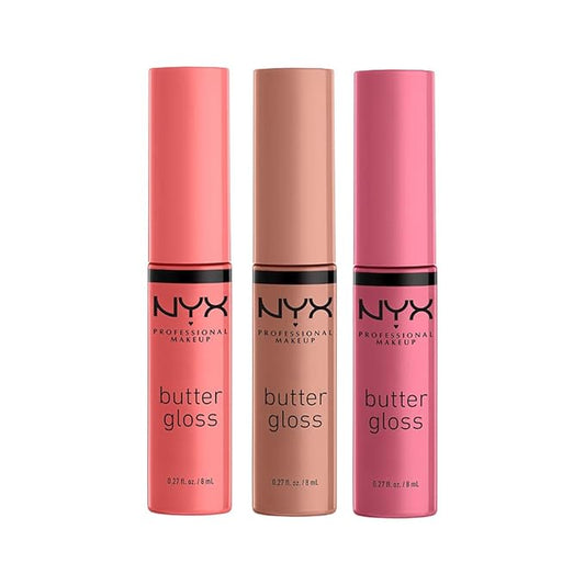 NYX PROFESSIONAL MAKEUP Butter Gloss, Non-Sticky Lip Gloss - Pack Of 3 (Angel Food Cake, Creme Brulee, Madeleine)-Velvo Beauty