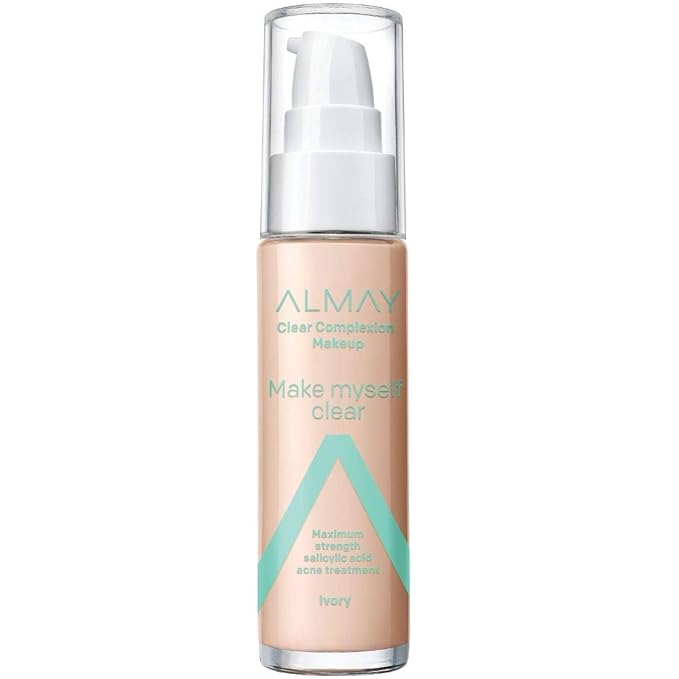 Almay Foundation, Acne Face Makeup with Salicylic Acid, Face Makeup with Skincare Ingredients, Matte Finish, Hypoallergenic, Cruelty Free, Dermatologist Tested Foundation, 100 Ivory, 1 Oz-Velvo Beauty