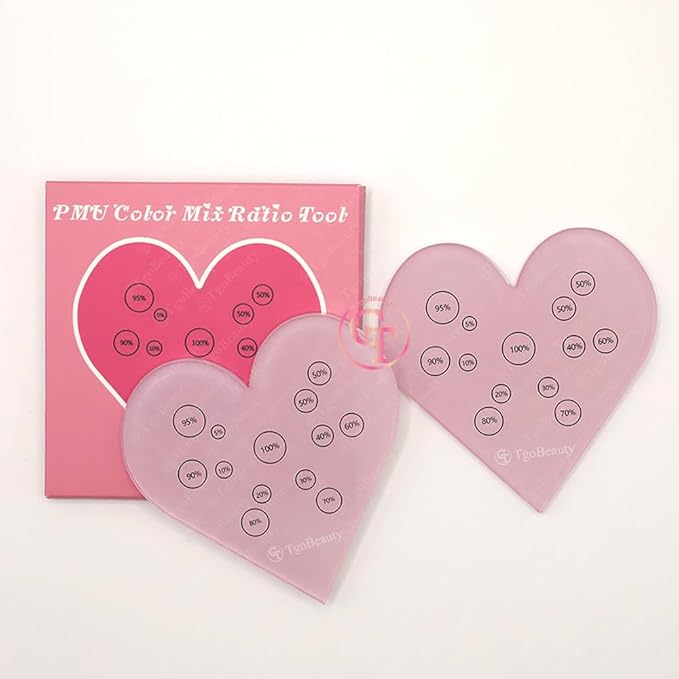 TgoBeauty Acrylic Mix Heart Palette Permanent Makeup Ink Color Ratio Tool Heart Pink Cosmetic Makeup Palette for Eyebrow Lip Nail Art Makeup (Pink)-Velvo Beauty