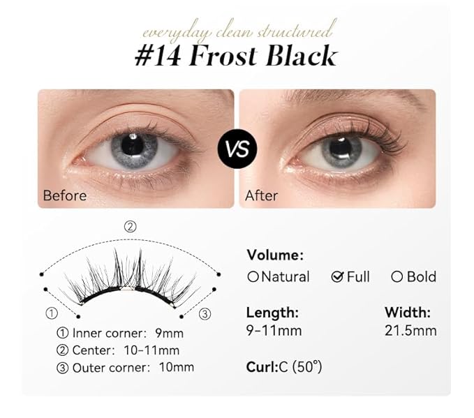 Soft Magnetic Eyelashes Kit with Applicator, No.14 Frost Black, Reusable Glue-free Wispy Magnetic Lashes, Cruelty-free False Lashes, Waterproof, Lightweight, Suit for Heavy Makeup-Velvo Beauty