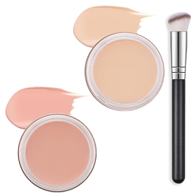 Kaely 2Pcs Pot Concealer Full Coverage Set,under Eye Brightener Concealer for Conceals Dark Circles,Waterproof Foundation Face Makeup Brush Kit,Color Correcting Concealer,02+04-Velvo Beauty