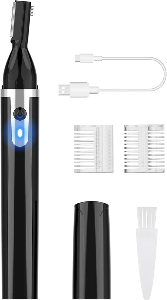 Eyebrow Trimmer Electric Eyebrow Razor for Men, Rechargeable Facial Hair Shaver Painless Detail Trimmer with Rinseable Blade for Face Beard Neck (Black)-Velvo Beauty