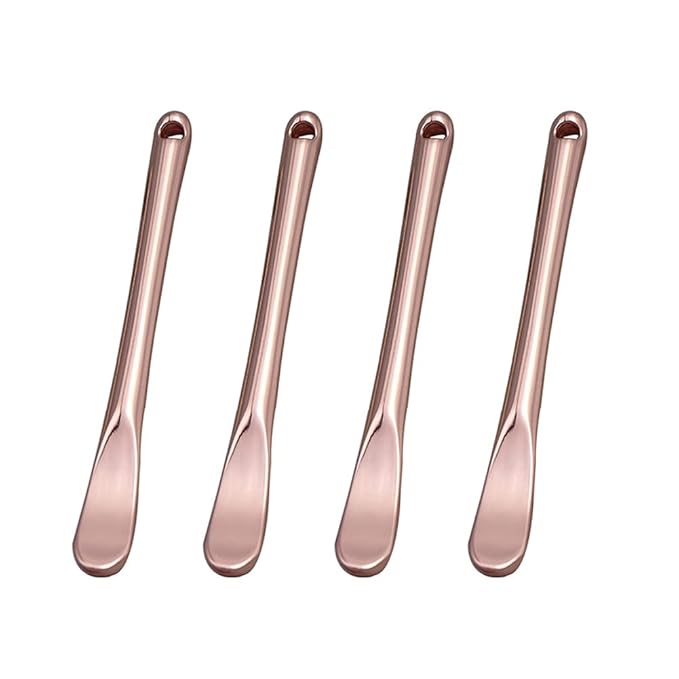4 Pieces Zinc Alloy Makeup Spatula Eye Cream Spoon Beauty Scoop Mini Spoon Makeup Beauty Spoons Mini Cosmetic Skincare Spatula for Cream Lotions, Cylindrical Handle Type, Rose-Gold-Velvo Beauty