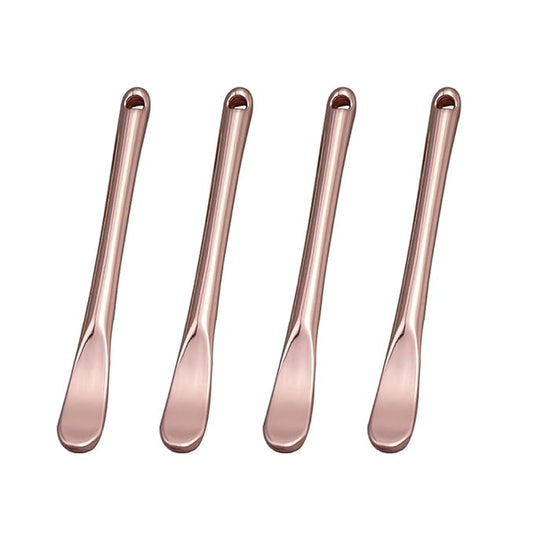 4 Pieces Zinc Alloy Makeup Spatula Eye Cream Spoon Beauty Scoop Mini Spoon Makeup Beauty Spoons Mini Cosmetic Skincare Spatula for Cream Lotions, Cylindrical Handle Type, Rose-Gold-Velvo Beauty
