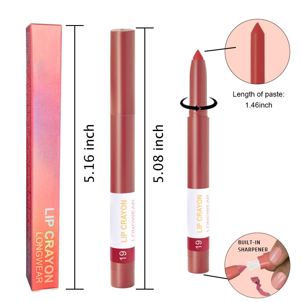BINGBRUSH Lip Crayons Matte Longwear Lipstick Pack Set,Moisture Smooth Lipliner With Built-in Sharpener Ultimate Super Stay Ink Lip Crayon for Makeup-Waterproof Velvet Lipgloss Lip Stain(19Fire Brick)-Velvo Beauty