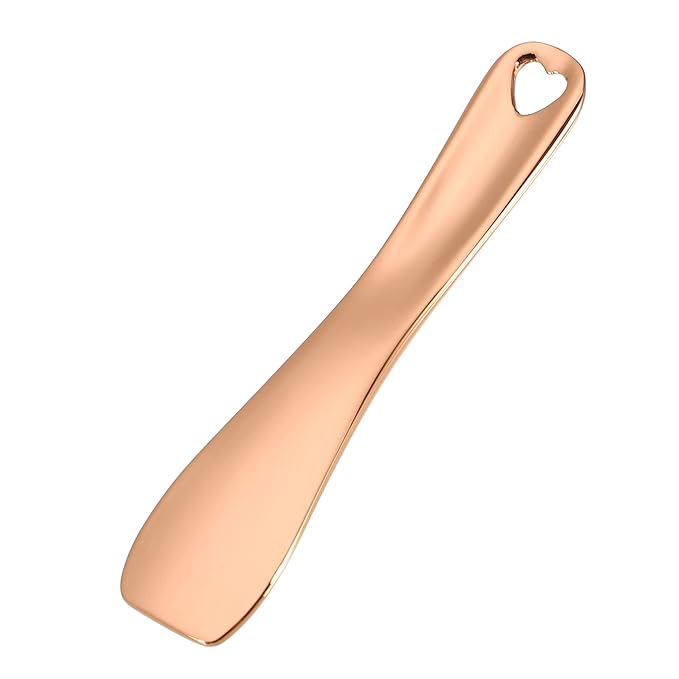 VOCOSTE 3 Pcs Makeup Spatula Mini Spoon, Eye Cream Massage Sticks Beauty Scoop, for Facial Cosmetic Face Cream, Heart Shape 2.36"x0.49", Rose Gold Tone-Velvo Beauty