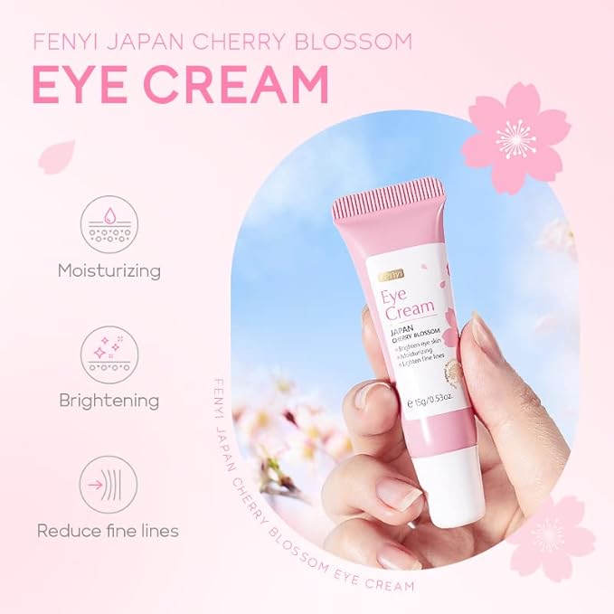 AKARY Cherry Blossom Eye Cream with Hyaluronic Acid, Lightweight Skincare Eye Cream for Dark Circles and Puffiness, Hydrating Under Eye Cream for All Skin Types, Cruelty-Free & Fragrance-Free-Velvo Beauty