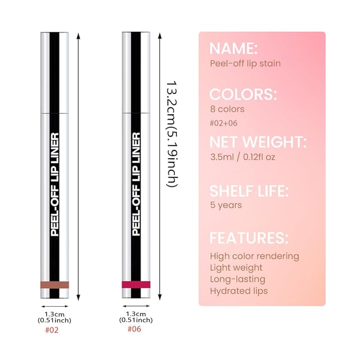 2 Pcs Matte Liquid Lip Stain Peel Off Lip Liner, Long Lasting Lip Tattoo, Waterproof & Transfer-Proof Lip Liner Peel Off Lip Gloss for All Skin Types. 0.12 fl oz #02+#06-Velvo Beauty