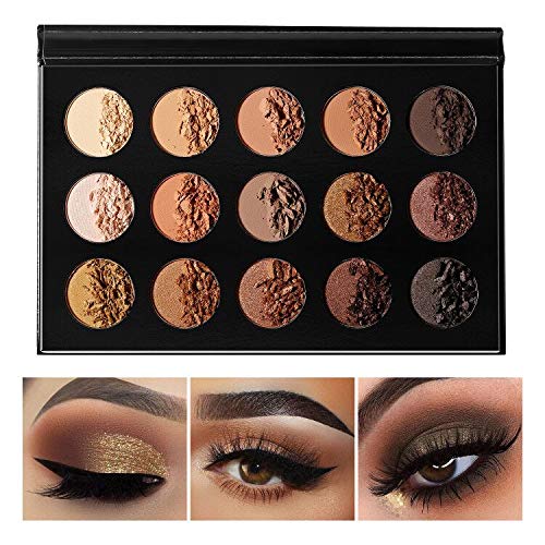 Nude Gold Eyeshadow Palette Natural Naked Smokey Warm Neutral 15 Shades, DE'LANCI Ultra-Blendable High Pigmented Matte Shimmer Matallic Long Lasting Waterproof Eye Shadow Pallet, Travel Size Makeup-Velvo Beauty