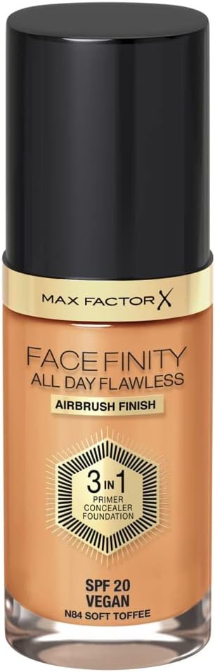 Max Factor Facefinity 3-in-1 All Day Flawless Liquid Foundation, SPF 20-84 Soft Toffee, 30 ml-Velvo Beauty