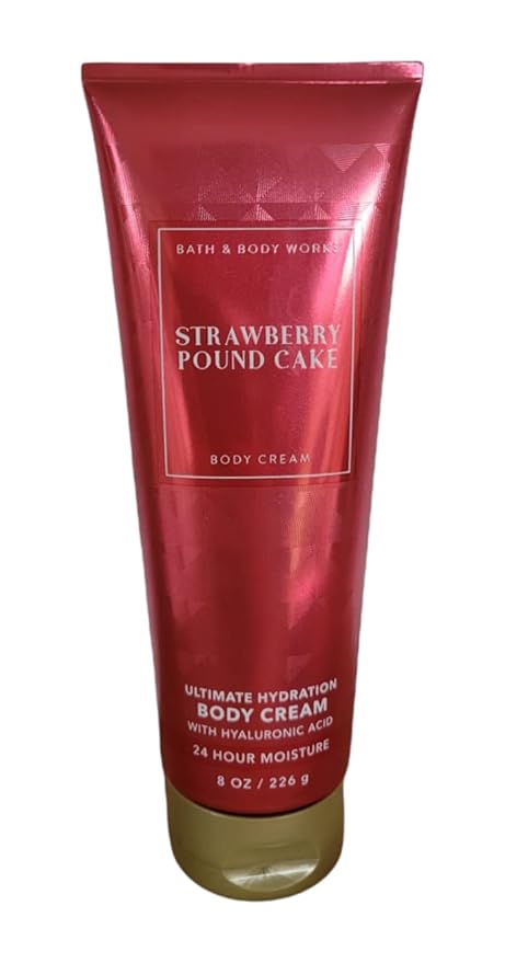 Bath and Body Works Strawberry Pound Cake Ultimate Hydration 24 Hour Body Cream 8 Ounce with Hyaluronic Acid-Velvo Beauty