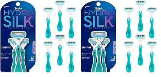 Schick Hydro Silk Sensitive Skin Disposable Razors for Womens, 6 Count (Pack of 2)-Velvo Beauty