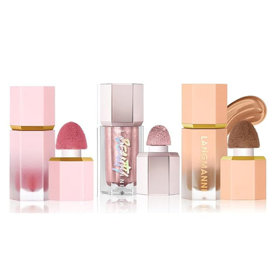URQT Highly Pigmented Liquid Contour - Built-in Sponge Tip Sculpted Complexion Wand Contour Long Lasting Natural Buildable Highlighters Contour Contouring Bronzer (Contour+Blush+Highlighter)-Velvo Beauty