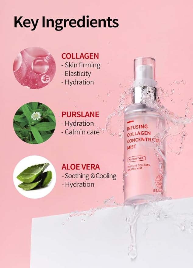 Collagen Facial Mist – Hydrating & Firming Spray for Face, Anti-Wrinkle Korean Skincare, Daily Moisturizer & Skin Tightening Mist with Nourishing Collagen (1.69 fl oz)-Velvo Beauty