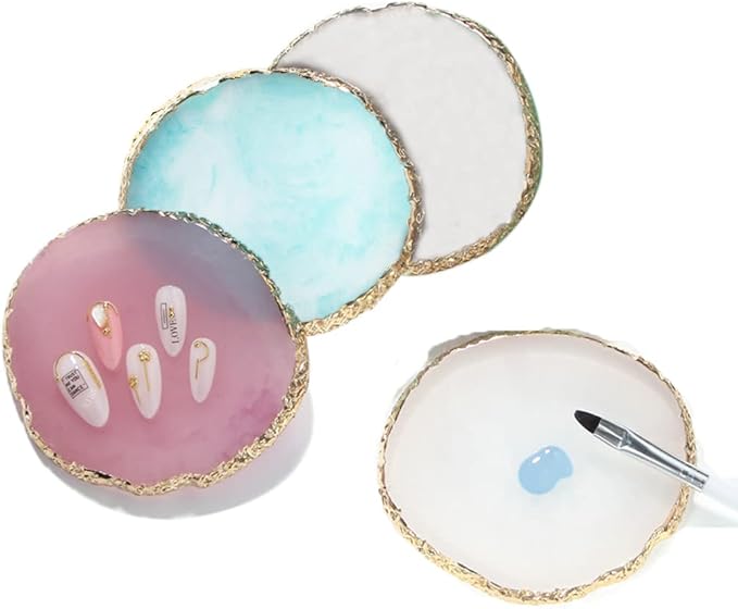 Resin Nail Art Palette, Nail Art Painting Mixed Color Palette Gold Edge Nail Gel Color Makeup Display Board (Pink+White)-Velvo Beauty