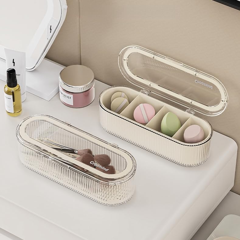 Makeup Brush Holder Organizer, Clear Acrylic Makeup Sponges Organizer, Cosmetic Storage Case with Lid, Display Case for Vanity-Velvo Beauty
