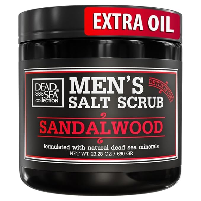 Salt Body Scrub Sandalwood For Men – Moisturizes, Exfoliates & Nourishes Skin – Cleanses & Detoxifies with Dead Sea Minerals - Dead Sea Collection – 23.28 OZ-Velvo Beauty