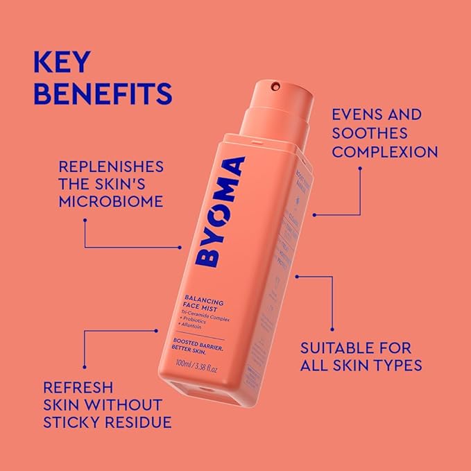 BYOMA Balancing Face Mist - pH Balanced Face Toner with Ceramides, Probiotics & Allantoin - Alcohol Free Toner Spray - Balance, Soothe & Refresh Throughout The Day - 3.38 fl. oz-Velvo Beauty