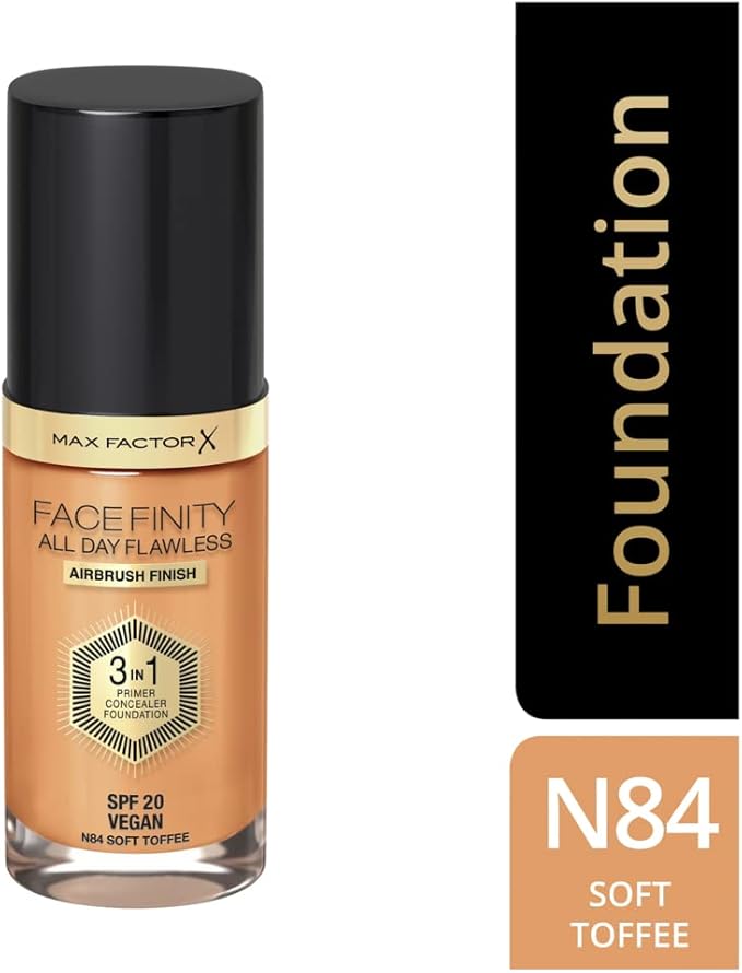 Max Factor Facefinity 3-in-1 All Day Flawless Liquid Foundation, SPF 20-84 Soft Toffee, 30 ml-Velvo Beauty