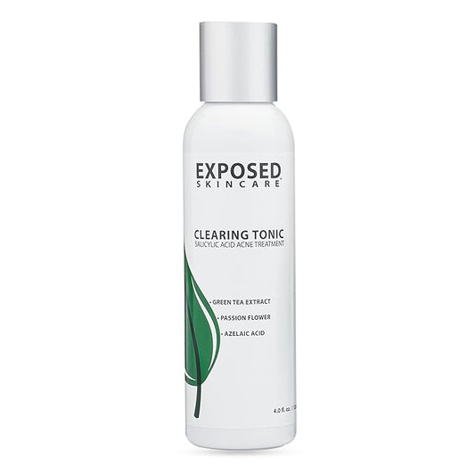 Exposed Skin Care Clearing Tonic Facial Toner with 1% Salicylic Acid and Witch Hazel for Acne Treatment – Pore Minimizing Toner to Prevent Breakouts, Reduce Redness and Balance Skin – Step 2 (4 fl oz)-Velvo Beauty