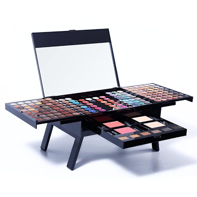 Professional Makeup Kit for Women with Mirror All In One Makeup Gift Set for Teens 180 Color Eyeshadow Palette 2 Blush 2 Powder 1 Eyeliner 4 Eyebrow Make Up Sets Matte Shimmer Mixing Pallet Eye Shadow-Velvo Beauty