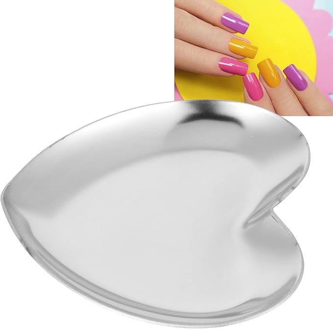 Nail Palette, Nail Palette Nail Palette Heart Shaped Art Palette Stainless Steel Palette Makeup DIY Paint Color Mixing Tray Nail Art Palette Resin(Silver)-Velvo Beauty