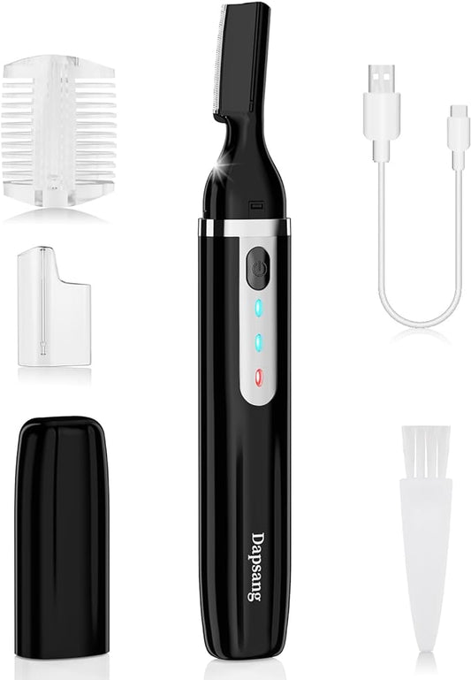 Eyebrow Trimmer, Electric Eyebrow Razor for Women Men, Rechargeable Painless LED Light Facial Hair Shaver Remover with Rinseable Blade for Face Lips Neck Leg-Velvo Beauty