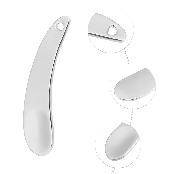 VOCOSTE 4 Pcs Makeup Spatula Mini Spoon, Eye Cream Massage Sticks Beauty Scoop, for Facial Cosmetic Face Cream, Zinc Alloy Moon Shape 2.13"x0.51", Silver Tone-Velvo Beauty