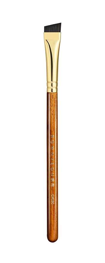 Desert Oak Series MicroBlade Angled Brow Brush - 11mm Ultra-Fine Nylon Bristles for 1mm Hair Strokes, Pomade/Gel/Powder Application, Bubinga & Brass (CM 190)-Velvo Beauty