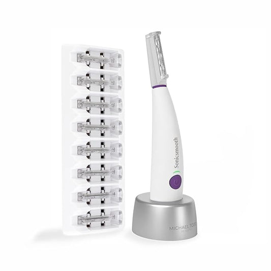 Michael Todd Beauty Sonicsmooth Dermaplane Razor for Women Face + Eyebrow trimmer Dermaplaning System - Peach Fuzz Remover - 8 Weeks of Dermaplaning Blades-Velvo Beauty