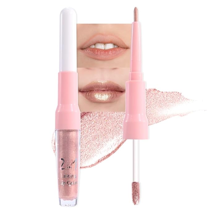 evpct Champagne Gold Metallic Glitter Lip Liner and Lipstick Combo Lip Gloss Stain Set Makeup for Women Long Lasting Waterproof 24, Blonde Frosted Metallic Shimmer Glossy iridescent Liquid Lipstick 05-Velvo Beauty