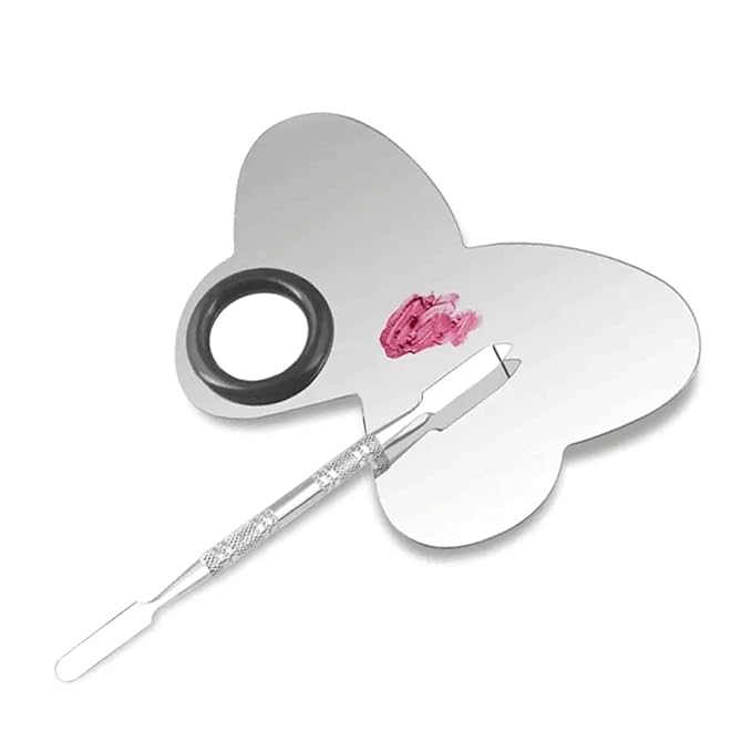 6 in 3 Set Makeup Mixing Palettes, 2 Pcs Stainless Steel Nail Art Palette with 2 Makeup Spatula for Foundation Makeup Tools Eyeshadow Nail Art (4 in 2 Silver Heart Rectangular)-Velvo Beauty