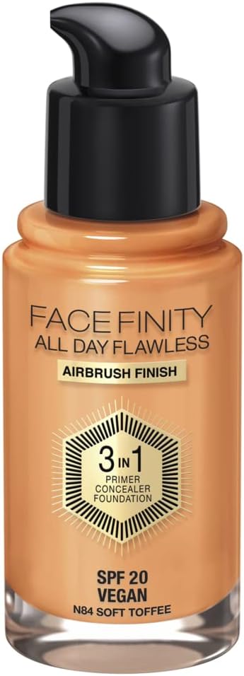 Max Factor Facefinity 3-in-1 All Day Flawless Liquid Foundation, SPF 20-84 Soft Toffee, 30 ml-Velvo Beauty