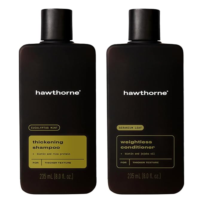 Hawthorne Men's Thickening Shampoo and Conditioner Hair Set. Includes Thickening Shampoo and Weightless Conditioner. Sulfate Free, Paraben Free. 8 Fl Oz Each.-Velvo Beauty
