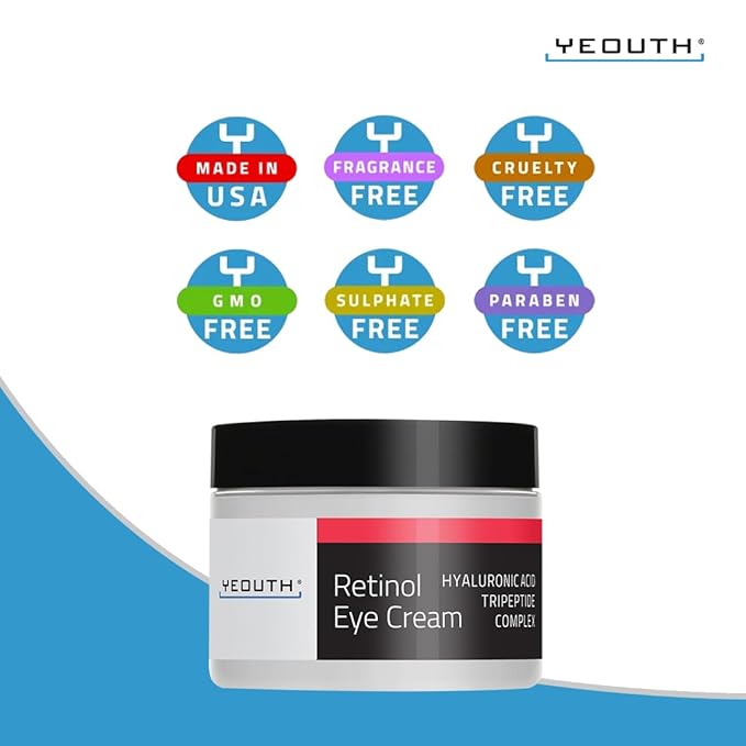 YEOUTH Retinol Eye Cream with Hyaluronic Acid, Hydrating Under Eye Cream for a Refreshed Appearance, Retinol Cream for Face, Eye Care 2oz-Velvo Beauty