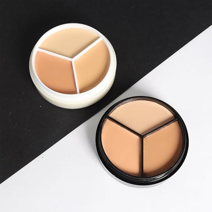 Pro 2pcs Tri-color Face Concealer Contour Palette.Demi Beige Color Correct Cream Foundation Palet.Natural Ivory Cream Makeup Plate Waterproof-Velvo Beauty
