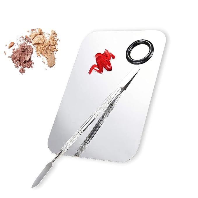 2 Pcs Makeup Mixing Palette, Upgrad Stainless Steel Metal Foundation Palette with Spatula Artist Tool for Mixing Foundation Nail-Art 5.9x3.9 in-Velvo Beauty