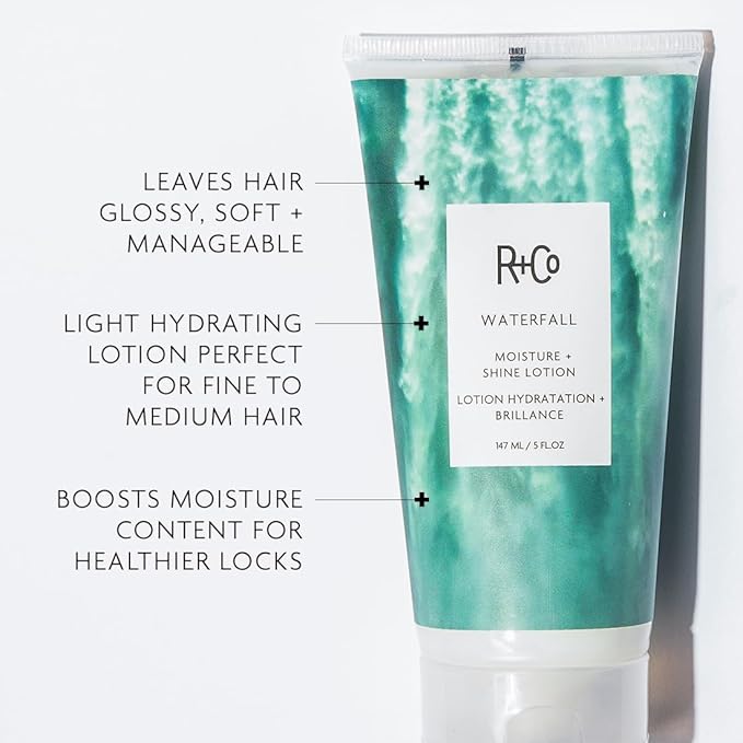 R+Co Waterfall Moisture and Shine Lotion | Lightweight Hair Hydration + Softness | Vegan + Cruelty-Free | 5 Fl Oz-Velvo Beauty