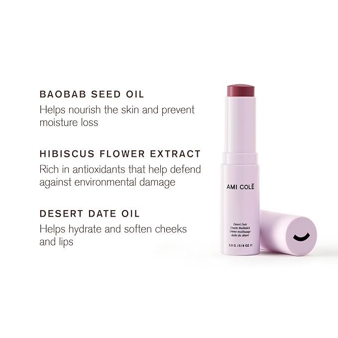 AMI COLÉ Desert Date Cream Multistick Lip and Cheek Tint (Hibiscus), moisturizing lip tint, lip and cheek stain, natural lip color-Velvo Beauty