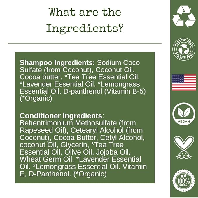 Shampoo Bar and Conditioner with Travel Tins | Lemongrass, Lavender, Tea Tree Oil | Clarifying & Growth | For Oily Hair | USA 2-pk-Velvo Beauty