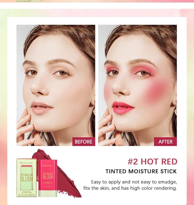 Cream Red Blush Stick,Multi-Use Makeup Milk Blush Stick,Long Lasting Natural Blush Makeup 2-in-1 Cheek and Lip Tint,Waterproof Vegan Tinted Moisturizer Matte Blush Stick for Cheeks and Lip-Velvo Beauty