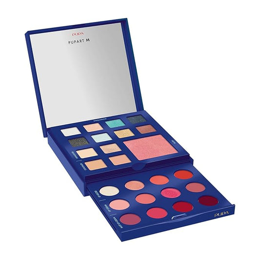 Pupa Milano Pupart M Makeup Palette, 004 Blue, 0.6 oz - Makeup Kit - Blush - Concealer - Highlighter - Eyeshadow - Lip Gloss - Lip Cream - Face Makeup-Velvo Beauty