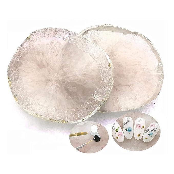 MISUD Resin Nail Art Palette, Nail Polish Drawing Color Dish Golden Edge Resin Stone Paint Drawing Color Dish Manicure Nail DIY Tool (White)-Velvo Beauty