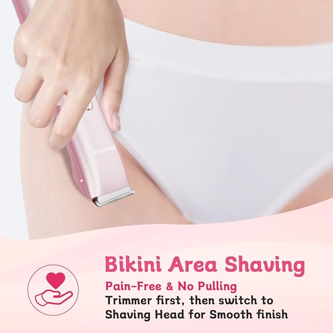 Bikini Trimmer for Women, 2-in-1 Electric Lady Shaver for Bikini Line & Sensitive Areas – IPX7 Waterproof Wet & Dry Razor for Underarms, Legs, Arms, Body & Face, USB-C Rechargeable, Pink-Velvo Beauty