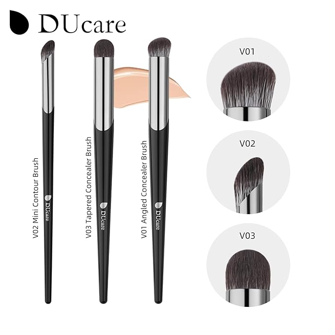 DUcare Nose Contour Brush, Angled Concealer Brush Under Eye, Small Under Eye Makeup Brush for Dark Circles Puffiness Puffy Face Eyebrow Eyes (V02 Mini Contour Brush)-Velvo Beauty