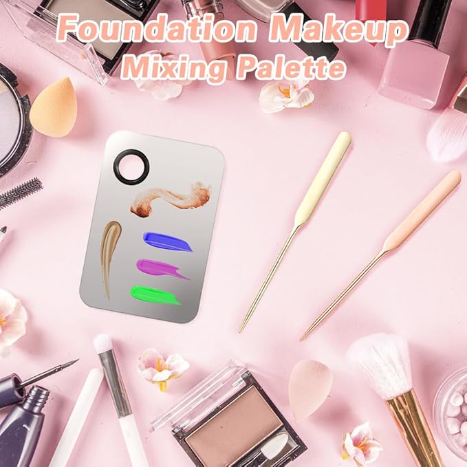 5PCS Makeup Mixing Palette, Stainless Steel Cosmetic Makeup Palette With Spatula Makeup Artist Tool, Professional Cosmetic Mixing Makeup Palette For Mixing Eye Shadow/Eyelash/Nail Art/Foundation-Velvo Beauty